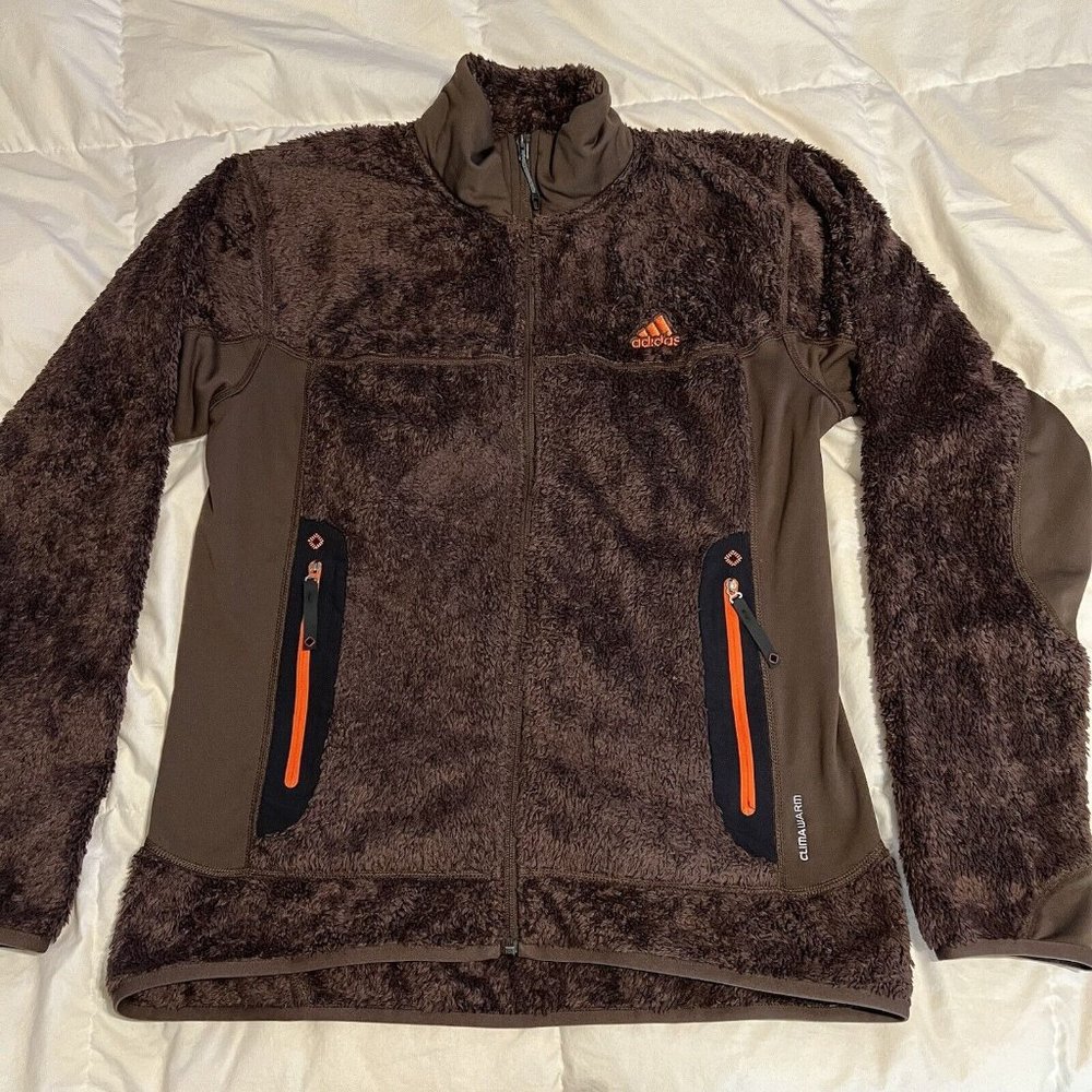 Adidas Jacket Womens Large Brown ClimaWarm Super Trekking Fuzzy Fleece Jacket